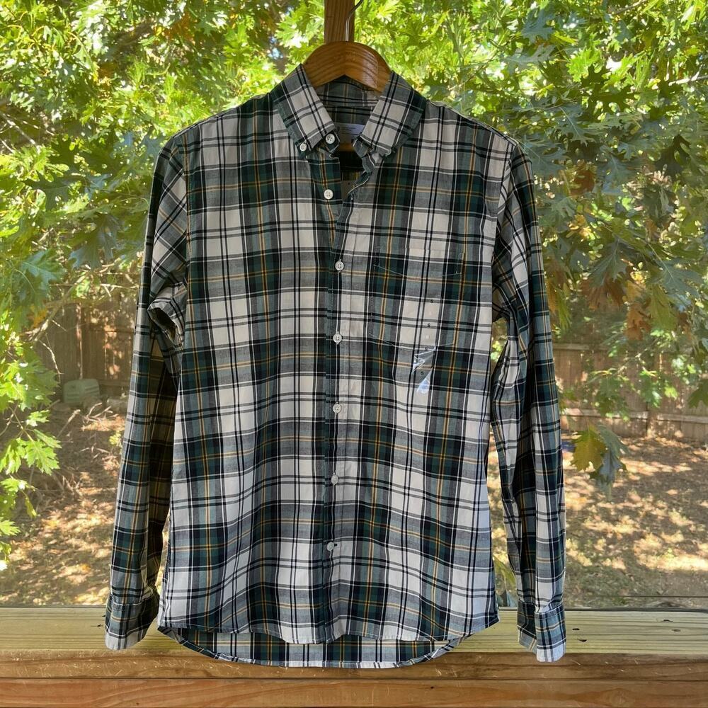 Gap Men's Long Sleeve Slim Stretch Green Plaid Button Down Shirt Size S. NEW